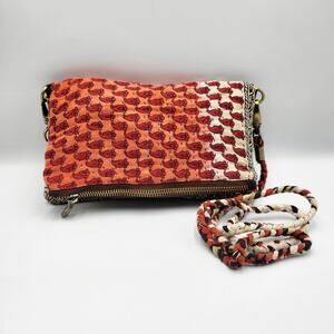 Sari Bari Orange Beige Kalamkari Floral Print Foldover Kantha Fabric Crossbody